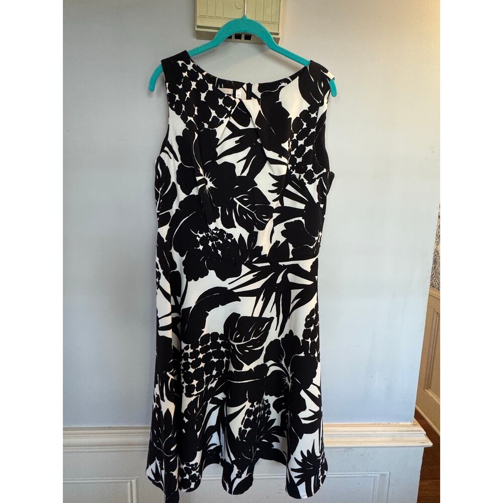Signature Darby Black White Floral Dress Size 14 Sleeveless Fit & Flare